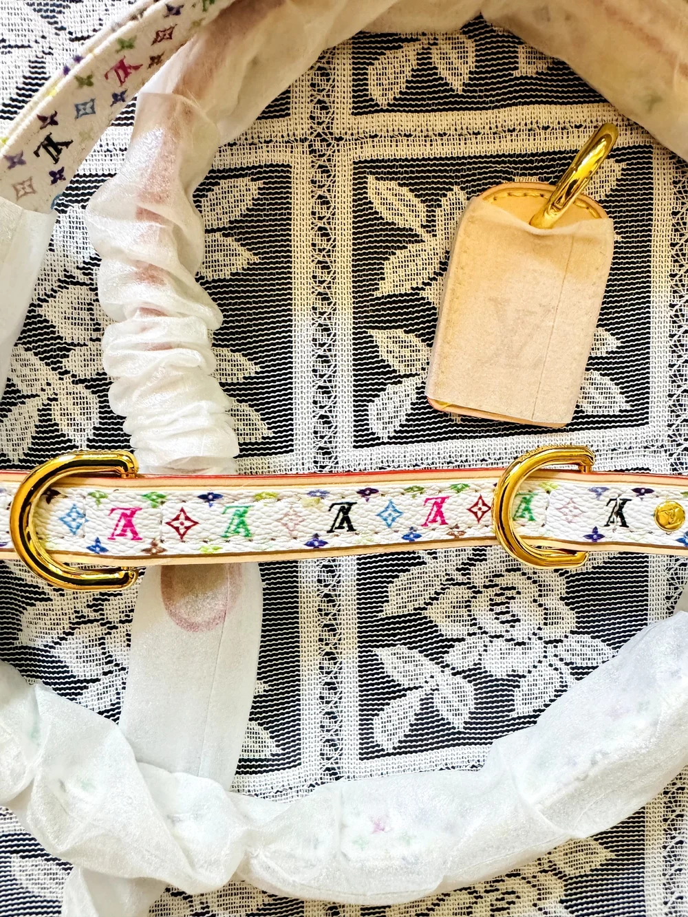 Louis Vuitton White Multicolor Monogram Adjustable Strap with Gold Hardware🌷💝